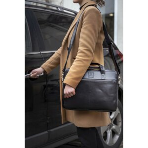 Exacompta 17437E Geantă de umăr pentru laptop din piele neagră 14 inch impermeabil la apă