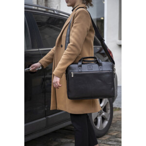 Exacompta 17437E Geantă de umăr pentru laptop din piele neagră 14 inch impermeabil la apă