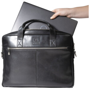Exacompta 17437E Geantă de umăr pentru laptop din piele neagră 14 inch impermeabil la apă