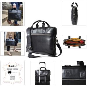 Exacompta 17437E Geantă de umăr pentru laptop din piele neagră 14 inch impermeabil la apă