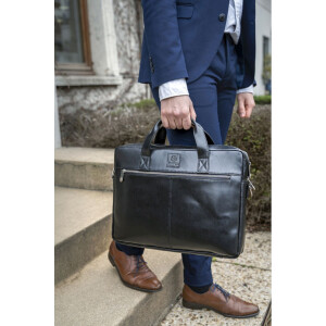 Exacompta 17437E Geantă de umăr pentru laptop din piele neagră 14 inch impermeabil la apă