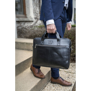 Exacompta 17437E Geantă de umăr pentru laptop din piele neagră 14 inch impermeabil la apă