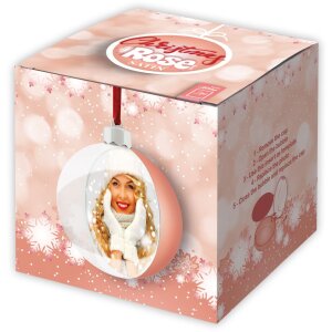 ZEP Crăciun bauble satin roz pentru fotografie 10x10 cm cu panglică roșie