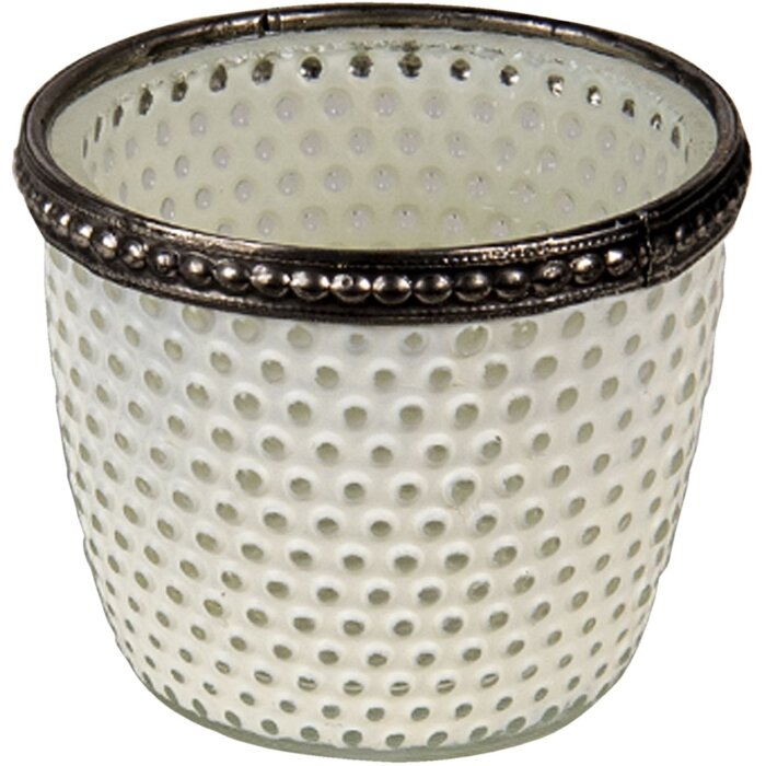 Clayre & Eef 6GL3329 Suport de lumânări din sticlă albă Ø 7x6 cm