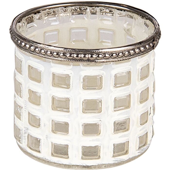 Clayre & Eef 6GL3332 Suport pentru lumânări Sticlă albă Metal Ø 8x7 cm