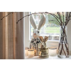 Clayre & Eef 6GL3332 Suport pentru lumânări Sticlă albă Metal Ø 8x7 cm