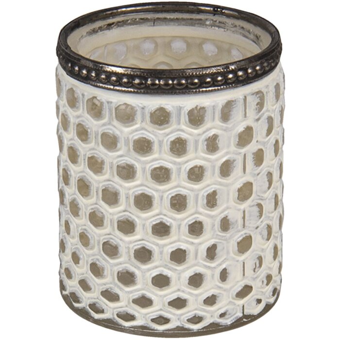 Clayre & Eef 6GL3339 Suport de lumânări din sticlă albă Ø 7x8 cm
