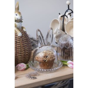 Clayre & Eef 6GL3376 Clopoțel de sticlă Iepuraș transparent Ø 14x16 cm