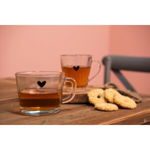 Clayre & Eef 6GL3519 Pahar de ceai motiv inimă 450 ml 13x10x9 cm sticlă