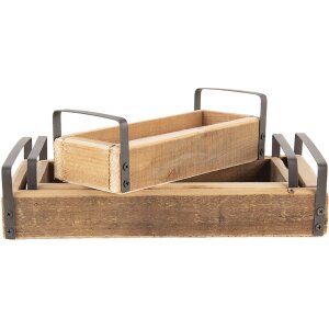 Clayre & Eef Tavă decorativă (set de 3) maro 35x20x5...