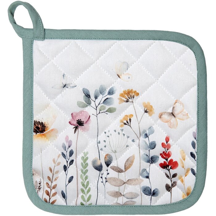 Clayre & Eef FOB45 Potholder alb, verde 20x20 cm