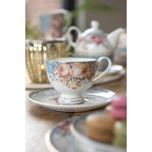 Clayre & Eef PECKS-2 Ceașcă de cafea cu farfurie Alb, albastru 200 ml