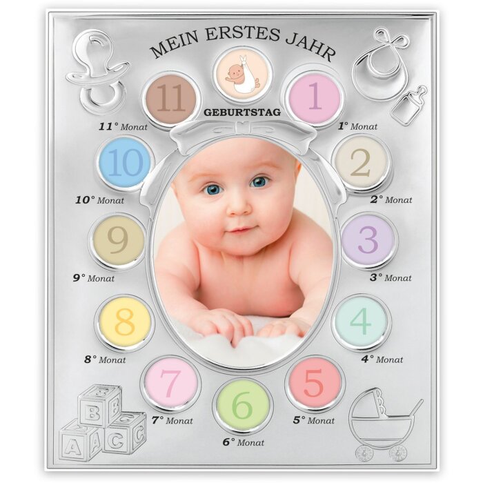 ZEP Babyrahmen 12 Monate Geburtstag Mein erstes Jahr 19,5x24 cm Silber