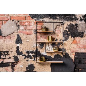 Henzo raft de perete negru lemn natural 40x60x10 cm Design minimalist