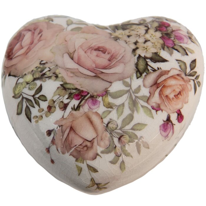 Decor ceramică în formă de inimă roz Clayre & Eef 11x11x4 cm