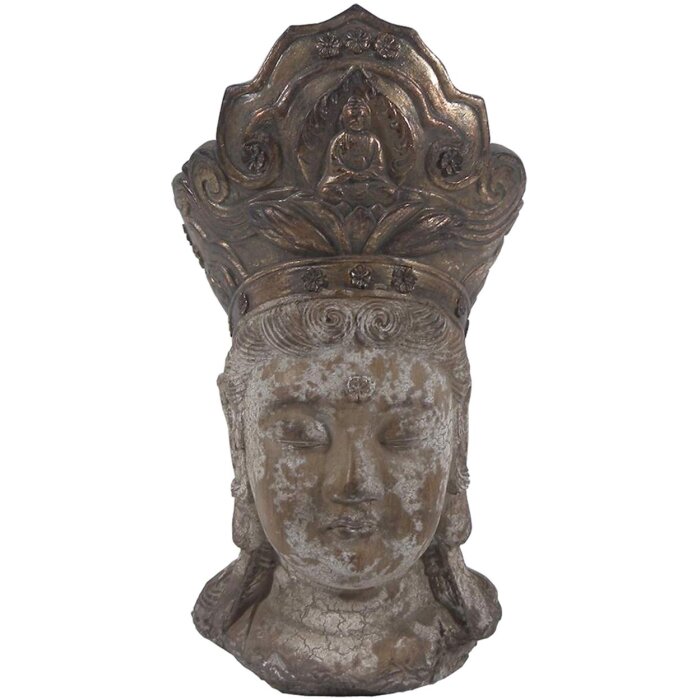 Statuie decorativă cap Buddha brun alb Clayre & Eef 12x9x22 cm