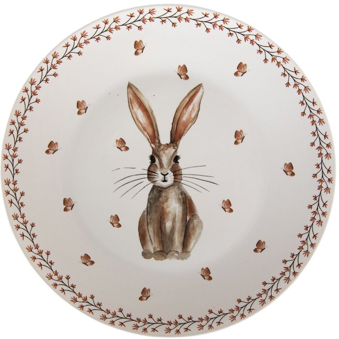 Clayre & Eef REBFP Essteller 26 cm Porzellan Hasenmotiv Landhausstil