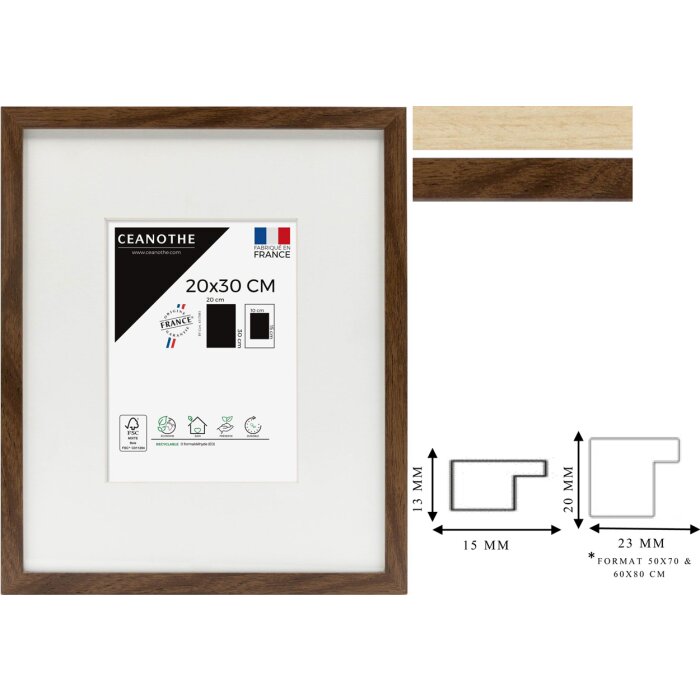 Ceanothe Holzrahmen Wild mit Schrägschnitt-Passepartout Braun Natur