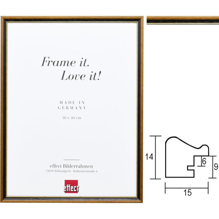 Effect Ramă Foto din Lemn Masiv Profil 22 Maro-Auriu, Formate Speciale și Tipuri de Sticlă