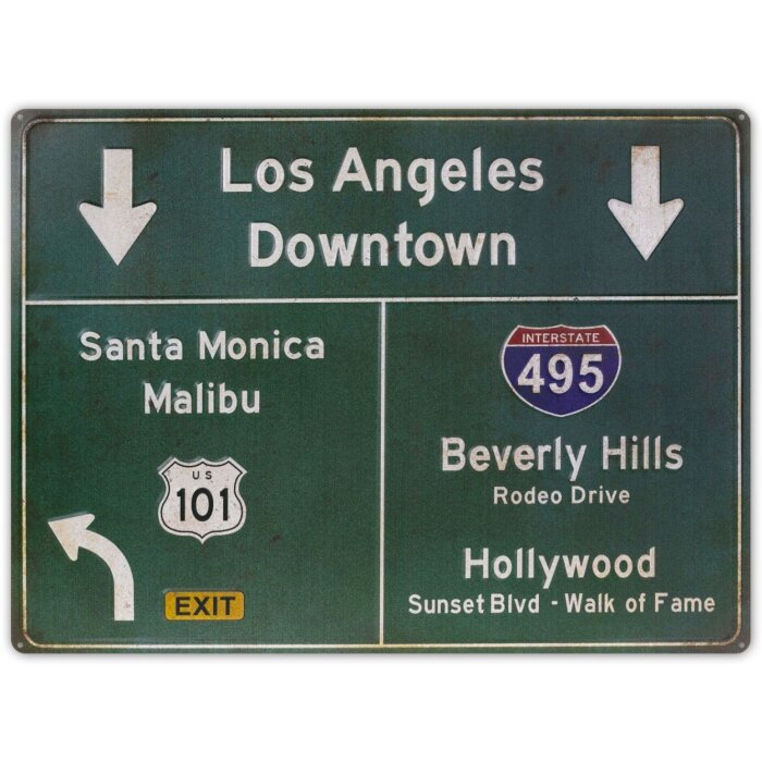 ZEP tin sign ROADS 57,5x43x0,4 cm Los Angeles Downtown metal decor de perete