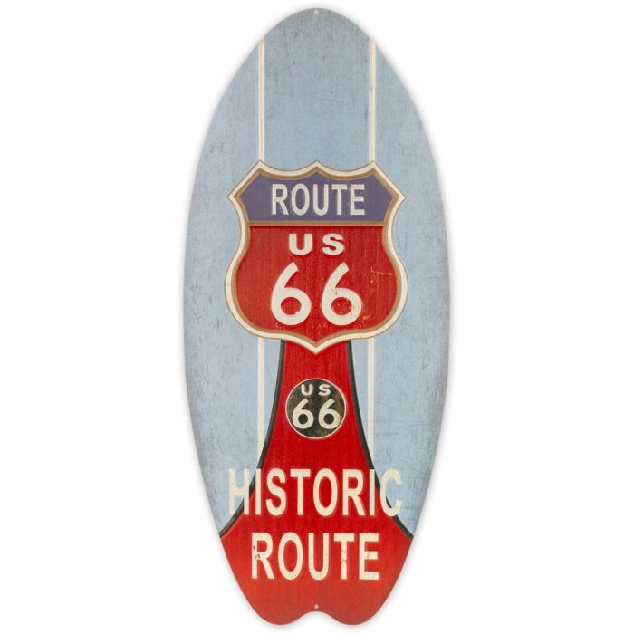 Placă metalică în formă de surf, motiv Historic Route