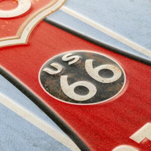 Placă metalică în formă de surf, motiv Historic Route