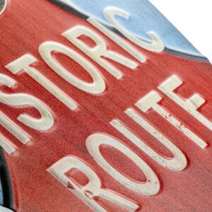 Placă metalică în formă de surf, motiv Historic Route