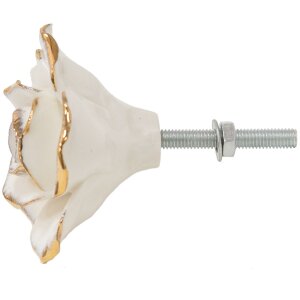 Clayre & Eef 65075 Buton ușă 5x4x5 cm Alb - Floare aurie