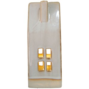 Decorativ Casa cu LED din porțelan, bej, 7x6x15 cm