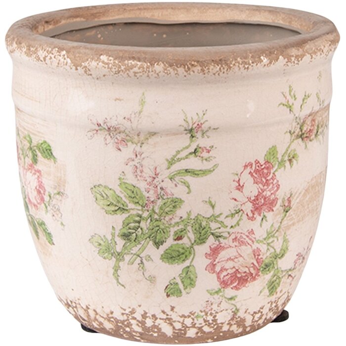 Clayre & Eef 6CE1541S Ghiveci de flori 12x11cm Roz Bej Ceramică Floral