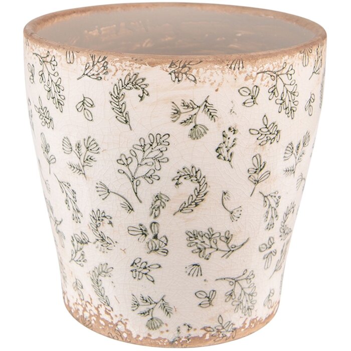 Clayre & Eef 6CE1545L Decorațiune Ghiveci de flori Ø 17x16 cm Verde - Bej