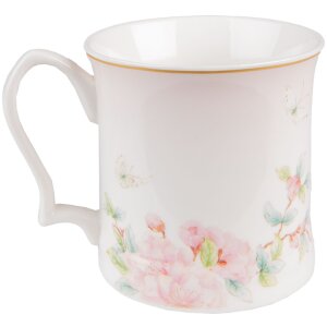 Clayre & Eef 6CEMU0126 Becher 414 ml Weiß Rosa Porzellan Blumenmuster