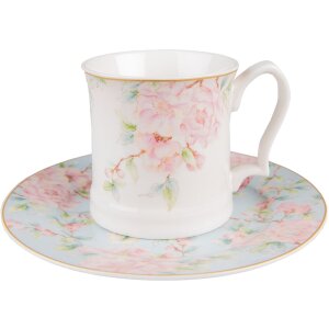 Clayre & Eef 6CEMU0126 Becher 414 ml Weiß Rosa Porzellan Blumenmuster