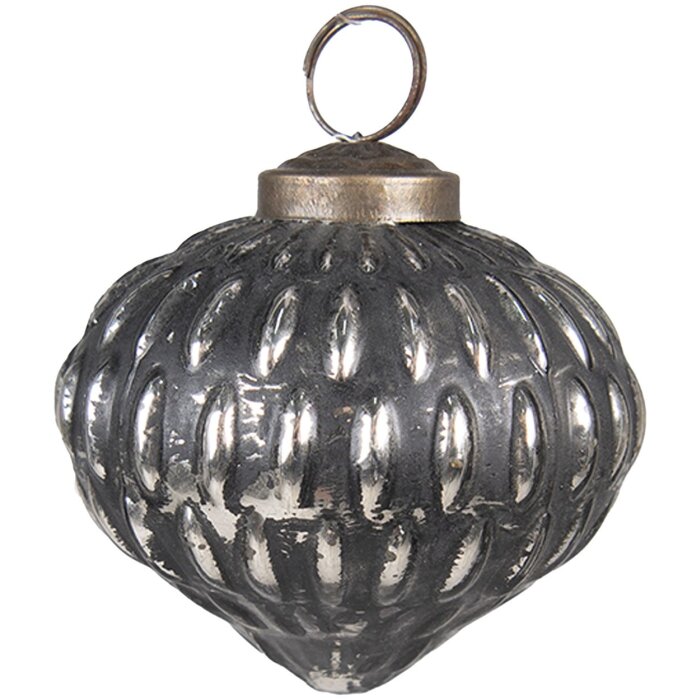 Clayre & Eef 6GL3759 Christbaumkugel Ø 7x7 cm Schwarz Silberfarbig