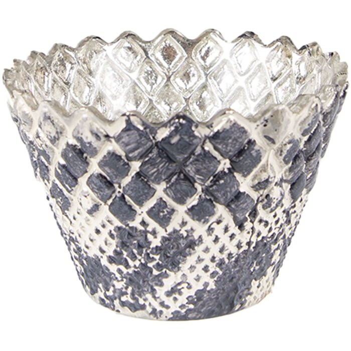 Clayre & Eef 6GL3804 Teelichthalter Ø 10x7 cm Grau Beige Kerzenhalter