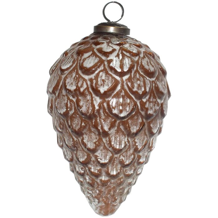 Glob de Crăciun Clayre & Eef, maro-alb, Ø 9x15 cm, din sticlă