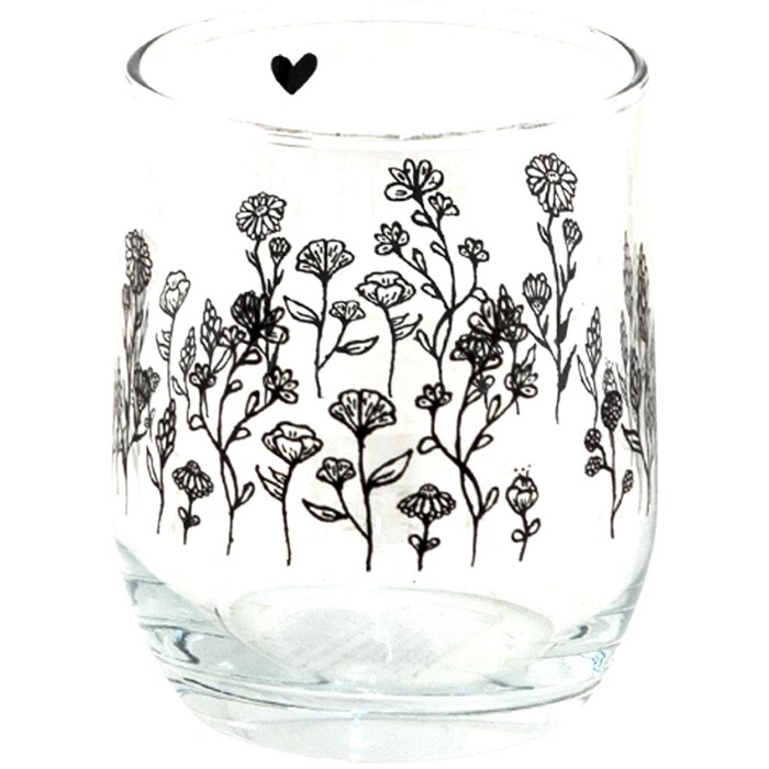 Clayre & Eef 6GL4080 Pahar de băut Flori negre Ø8x9cm 300ml