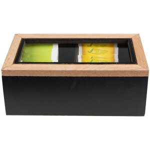 Clayre & Eef 6H2235 Cutie ceai (2 compartimente) 18x9x7 cm Negru/Maro