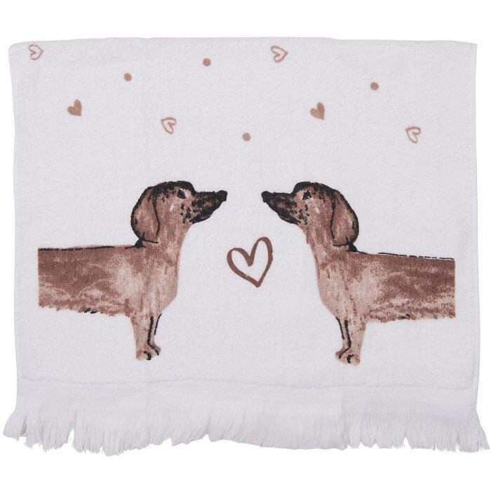 Șervețel de vizită cu motiv câine, alb și maro, 40x66 cm