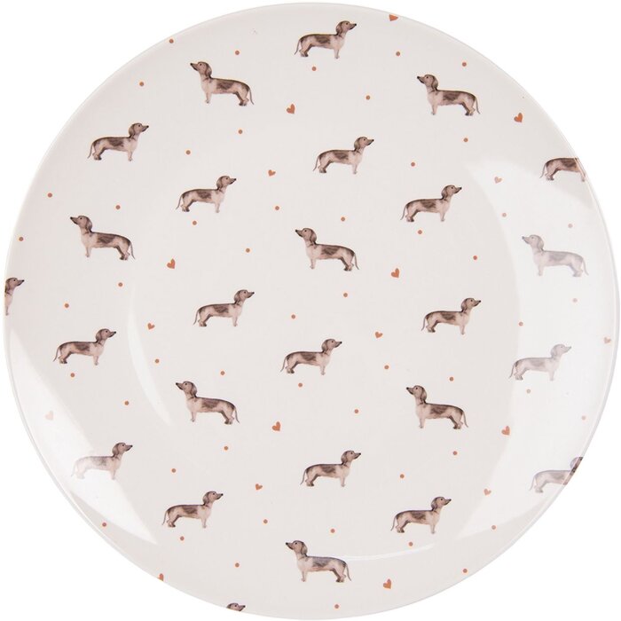 Clayre & Eef DHLFP Teller Dackel Ø 26 cm Beige Braun Porzellan