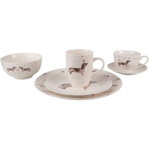 Clayre & Eef DHLFP Teller Dackel Ø 26 cm Beige Braun Porzellan