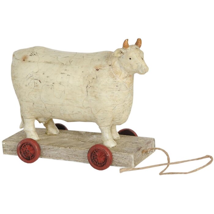 Clayre & Eef Dekofigur Kuh auf Rädern 14x7x12 cm rustikale Polyharzfigur