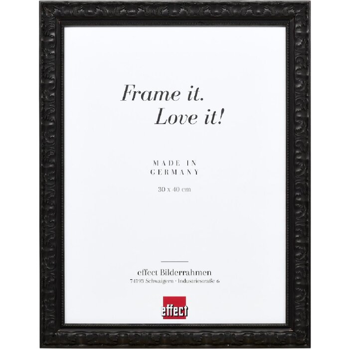 Spațiu de oglindă cu ramă foto din lemn masiv, profil baroc, negru, 20x28 cm