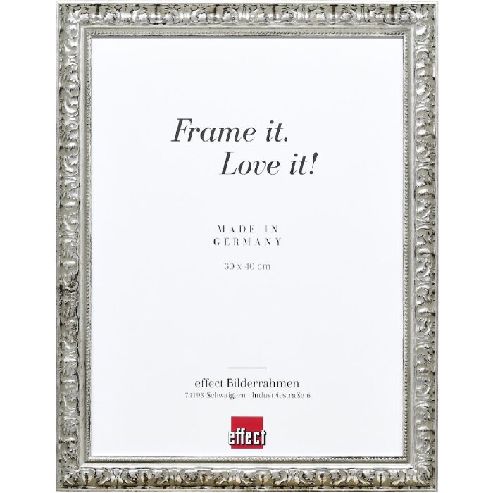 Oglindă de perete cu ramă foto din lemn masiv, profil baroc 94 argint 10,5x14,8 cm