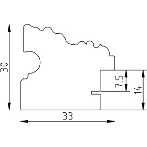Ramă foto din lemn masiv Profil 75, stil baroc, aur, 28x35 cm, cu sticlă de muzeu