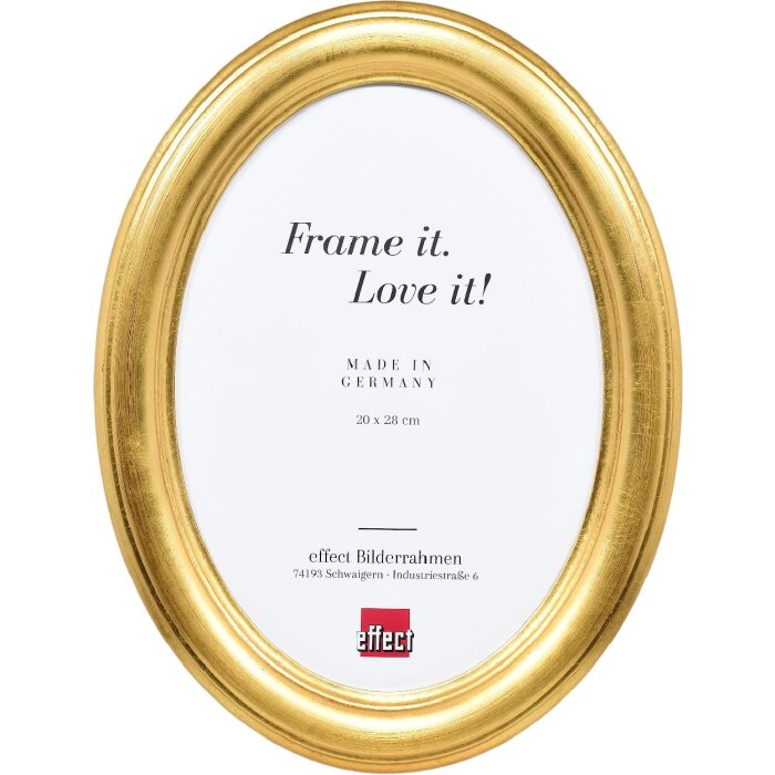 Rama foto ovală din lemn masiv, aurie, 25x25 cm