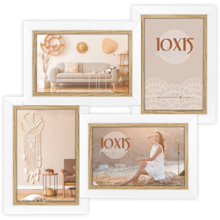 ZEP galerie foto Ayas alb 4 fotografii 10x15 cm cadru din lemn 32x32 cm