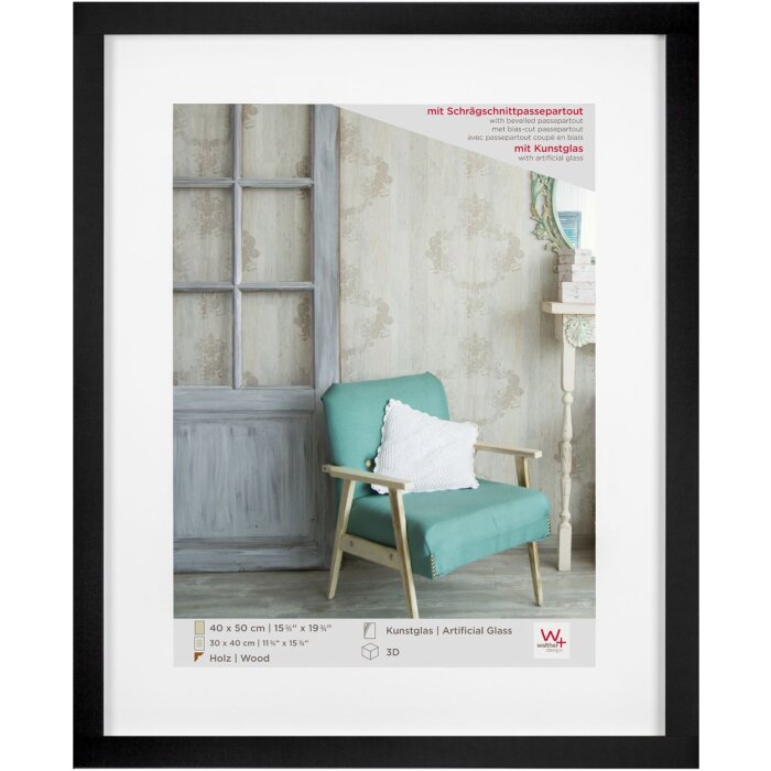 Ramă foto Walther Stockholm neagră 40x50 cm cu passepartout din acrilic