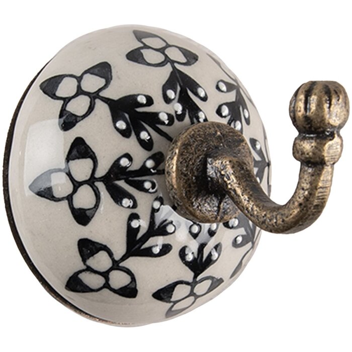 Clayre & Eef 65213 Cârlig perete ceramic Ø6x7cm Alb Negru