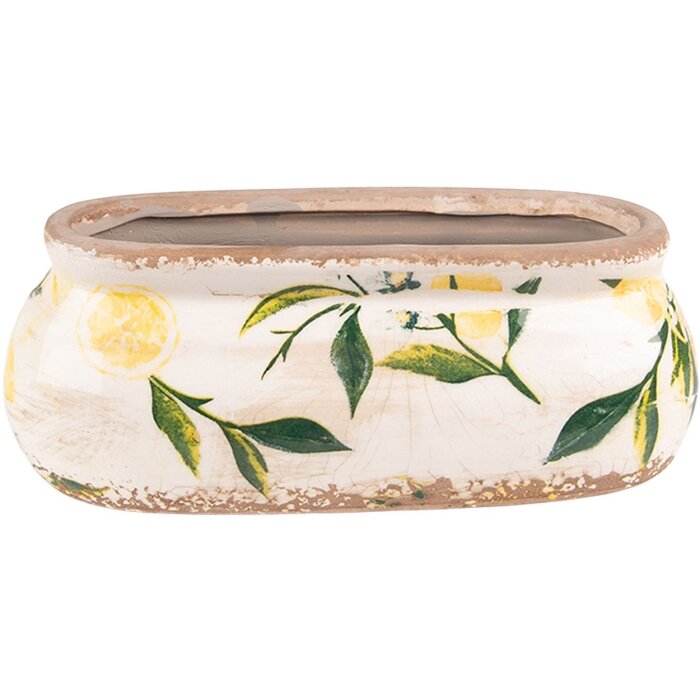 Clayre & Eef 6CE1531S Ghiveci de flori galben bej 18x7x7 cm Model botanic